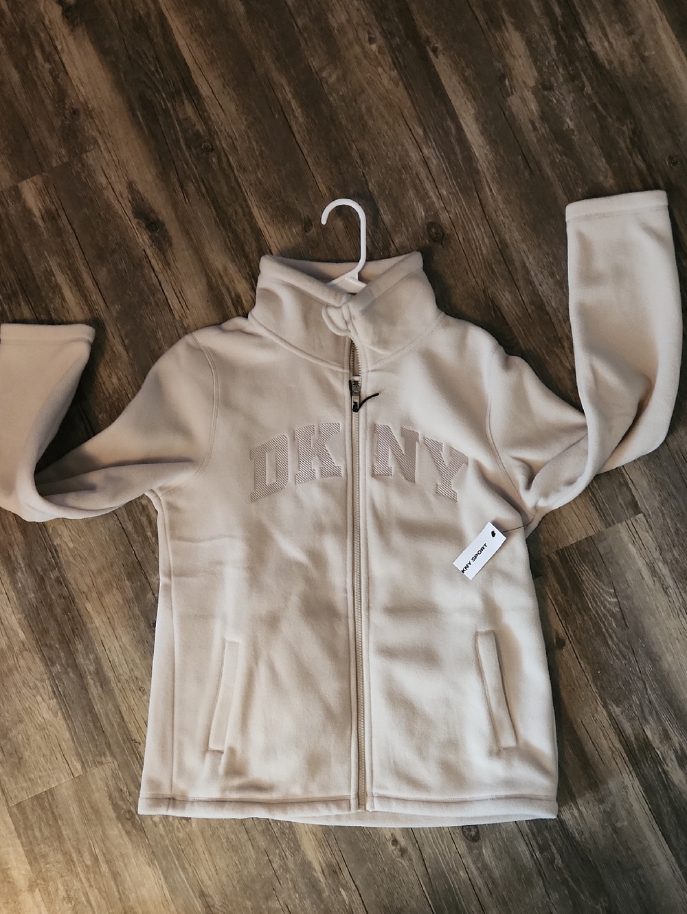 DKNY Beige Full-Zip Fleece Jacket